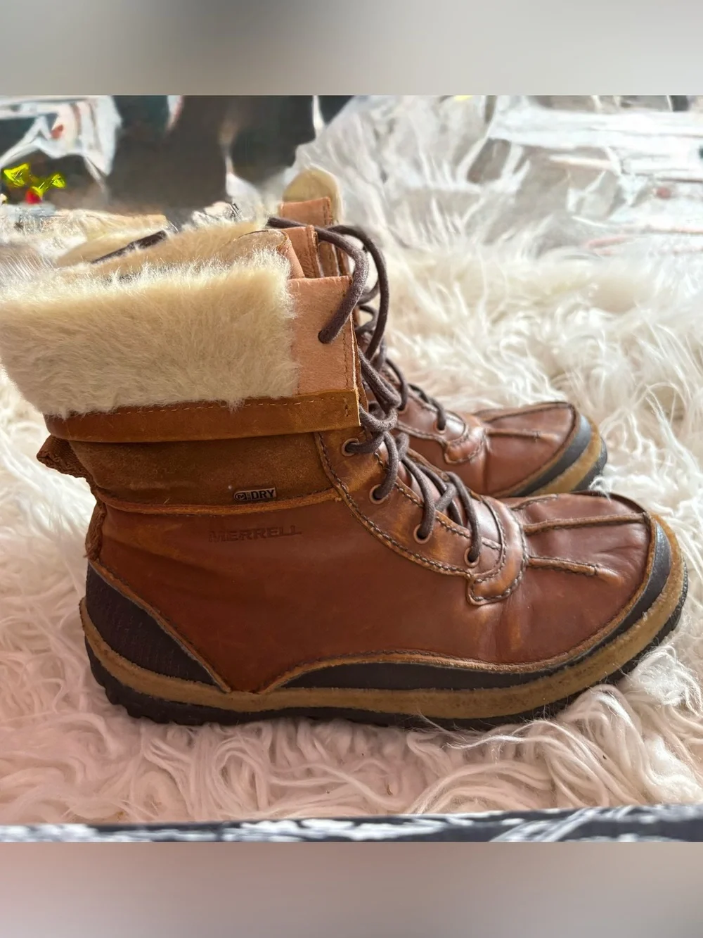 Merrell Tremblant Waterproof Leather Faux Fur Winter Boots Brown Women’s 7.5